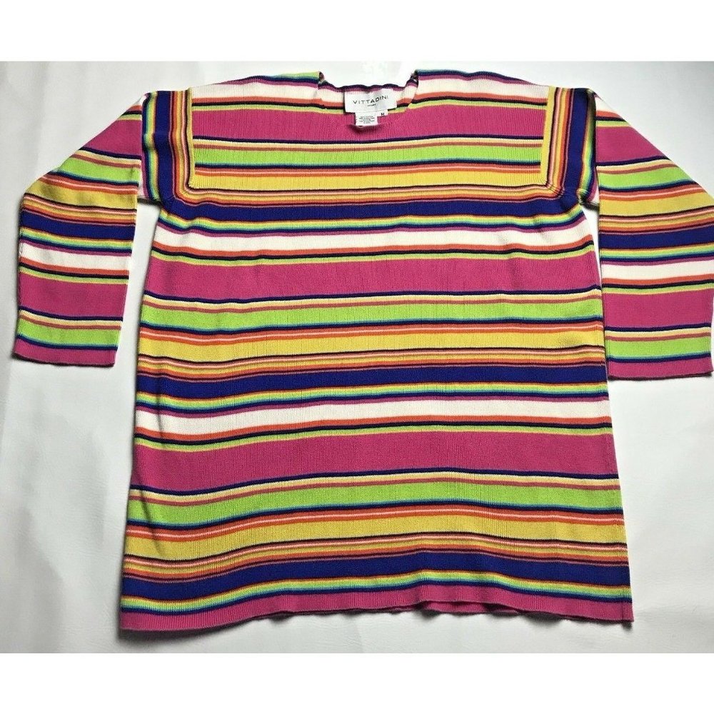 Vtg 80's Vittadini Sport Tunic Sweater Womens  Oversized M Cotton Pink Stripe